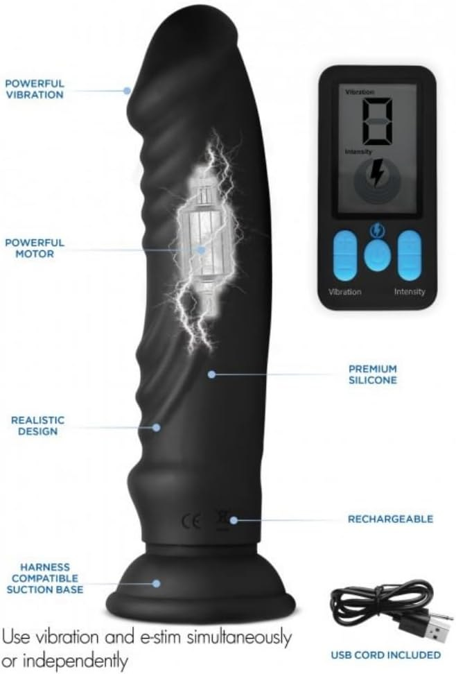 Vibrating Dildo E-Stim Pro with Remote Control, Newly Upgraded Electroshock Stimulation Punishment Play, BDSM Punishment Black Dildo for Women and Couples