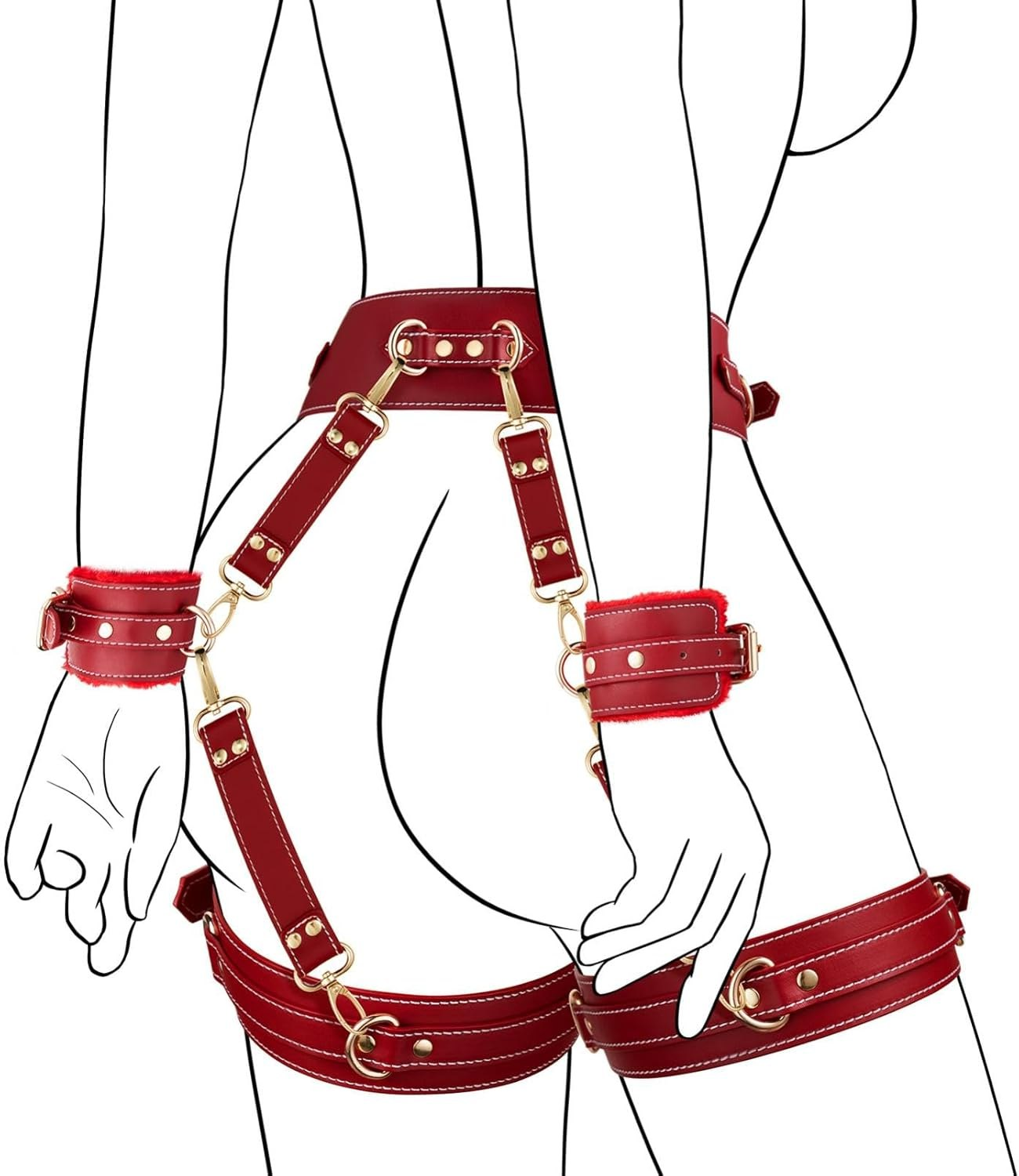 UTIMI Sex Bondage BDSM Kit Restraints 6PCS Sets with Adjustable Handcuffs Ankle Cuff Thigh Cuffs Blindfold Cross Strap Waist Strap Adult SM Games Sex Toys for Men Women and Couples