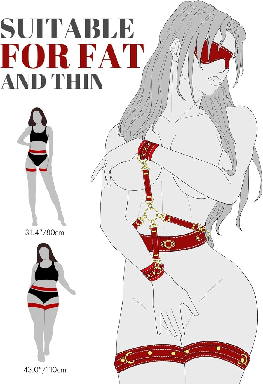 UTIMI Sex Bondage BDSM Kit Restraints 6PCS Sets with Adjustable Handcuffs Ankle Cuff Thigh Cuffs Blindfold Cross Strap Waist Strap Adult SM Games Sex Toys for Men Women and Couples