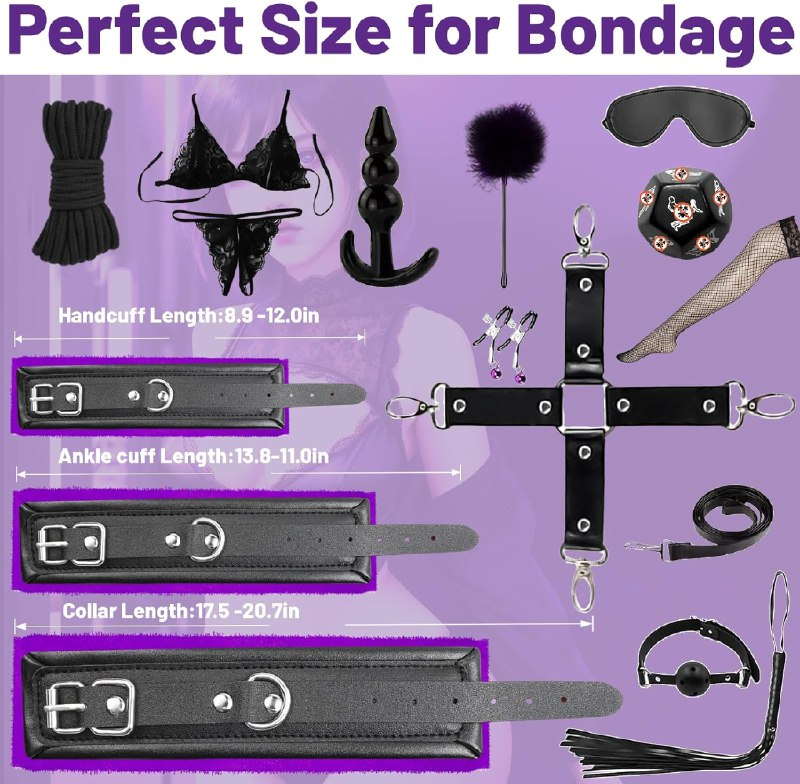15 PCS Sex Bondage BDSM Kits Restraints, Fetish Handcuffs Ankle Cuff Collar Blindfold Whip Rope Nipple Clamps Paddle Anal Toys Ball Gag Adult Games Foreplay Toys for Couples