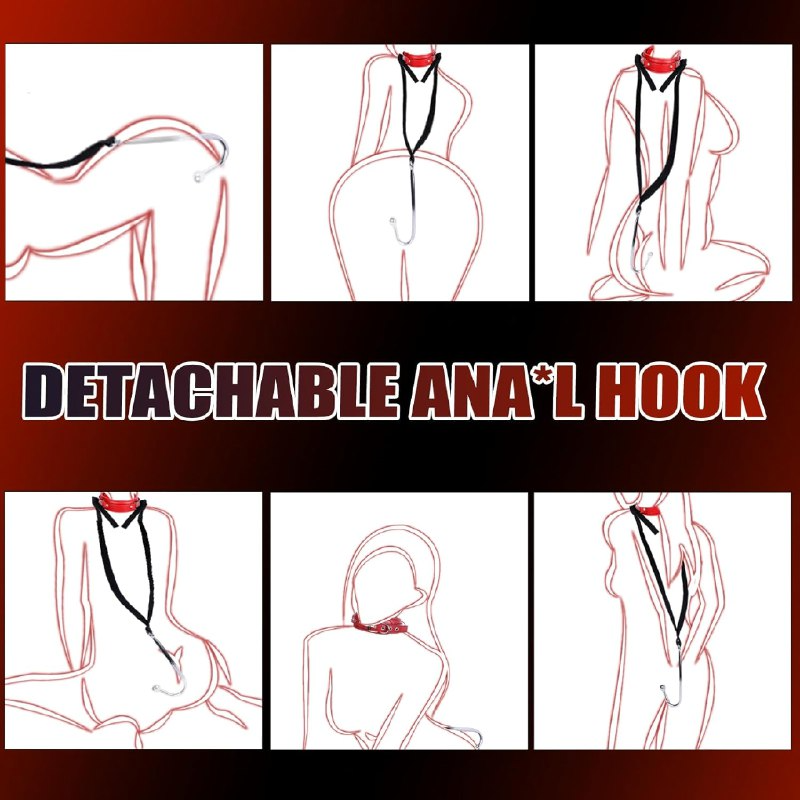 BDSM Anal Hook Sex Bondage Restraint Set with Leather Chain Leash Collar, Stainless Steel Anal Trainer Adult Sex Toys for Men, Adjustable Harness Restraints Kit for SM Couple Role Play Fetish Toy