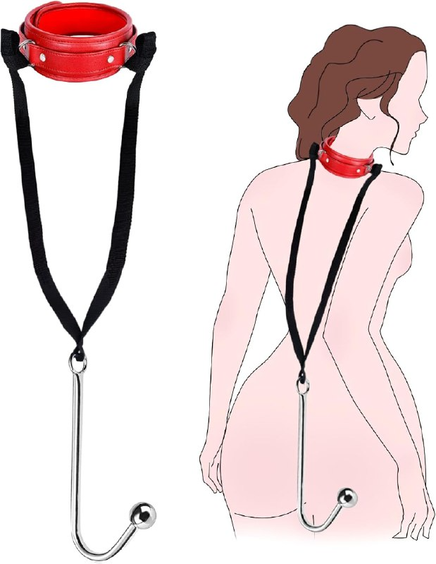 BDSM Anal Hook Sex Bondage Restraint Set with Leather Chain Leash Collar, Stainless Steel Anal Trainer Adult Sex Toys for Men, Adjustable Harness Restraints Kit for SM Couple Role Play Fetish Toy